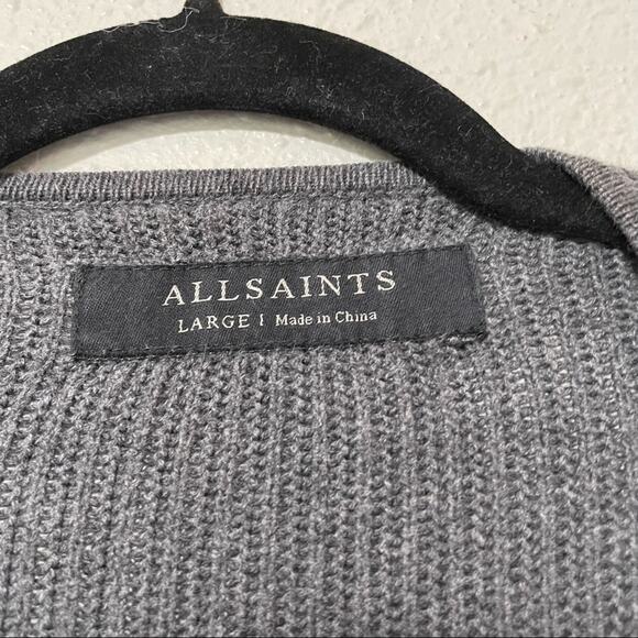 All Saints Grey Full Zip Cardigan Sweater Womens L Chunky Oversized Academia - Picture 2 of 6